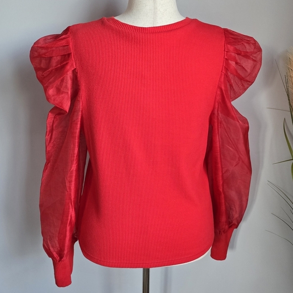 Anthropologie, New, Dolan Organza Red Puff Sleeve Top Blouse, Size XL - Picture 8 of 14